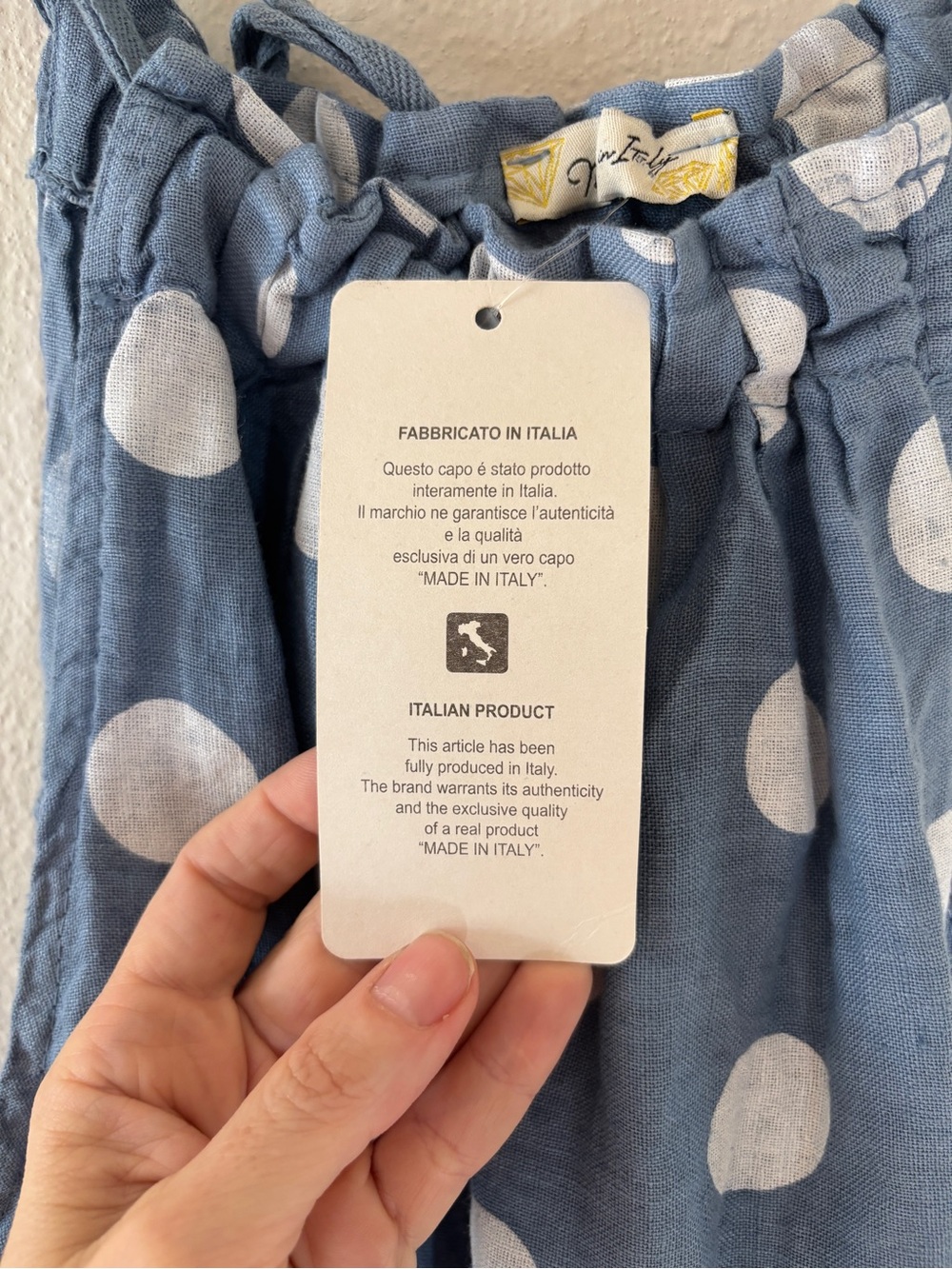 Made In Italy Linen Polka Dot Halter Maxi Dress O/S Blue Hi-Low Coastal Euro - Picture 5 of 10